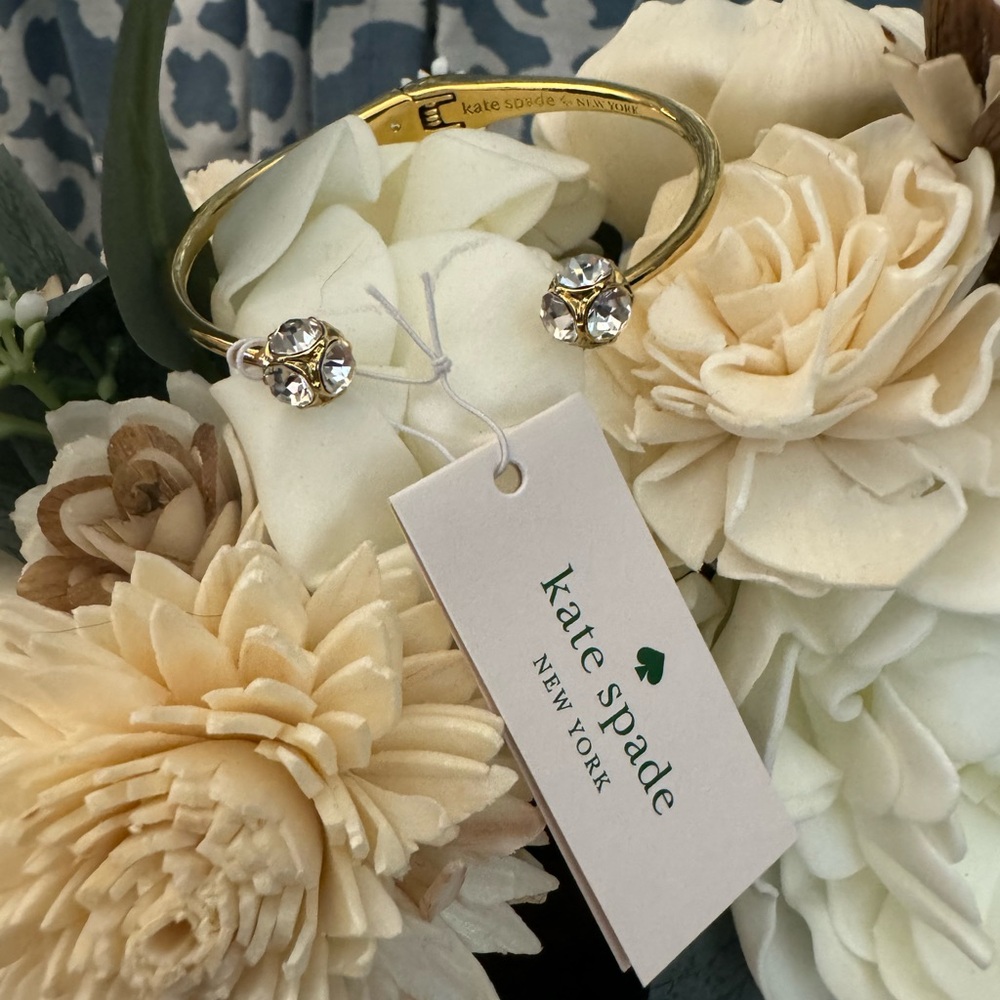 NWT Kate Spade Lady Marmalade Open Cuff - Clear/Gold with Dust Bag